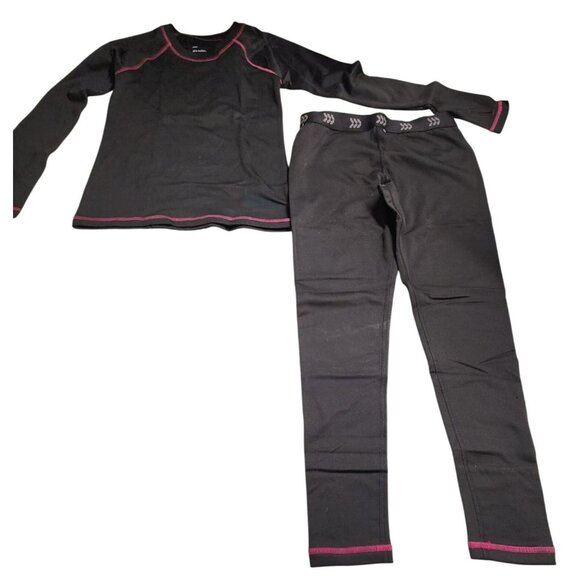 All in Motion Kids Medium Thermal Top & Bottom Base Layer Set Black & Pink - Picture 1 of 7